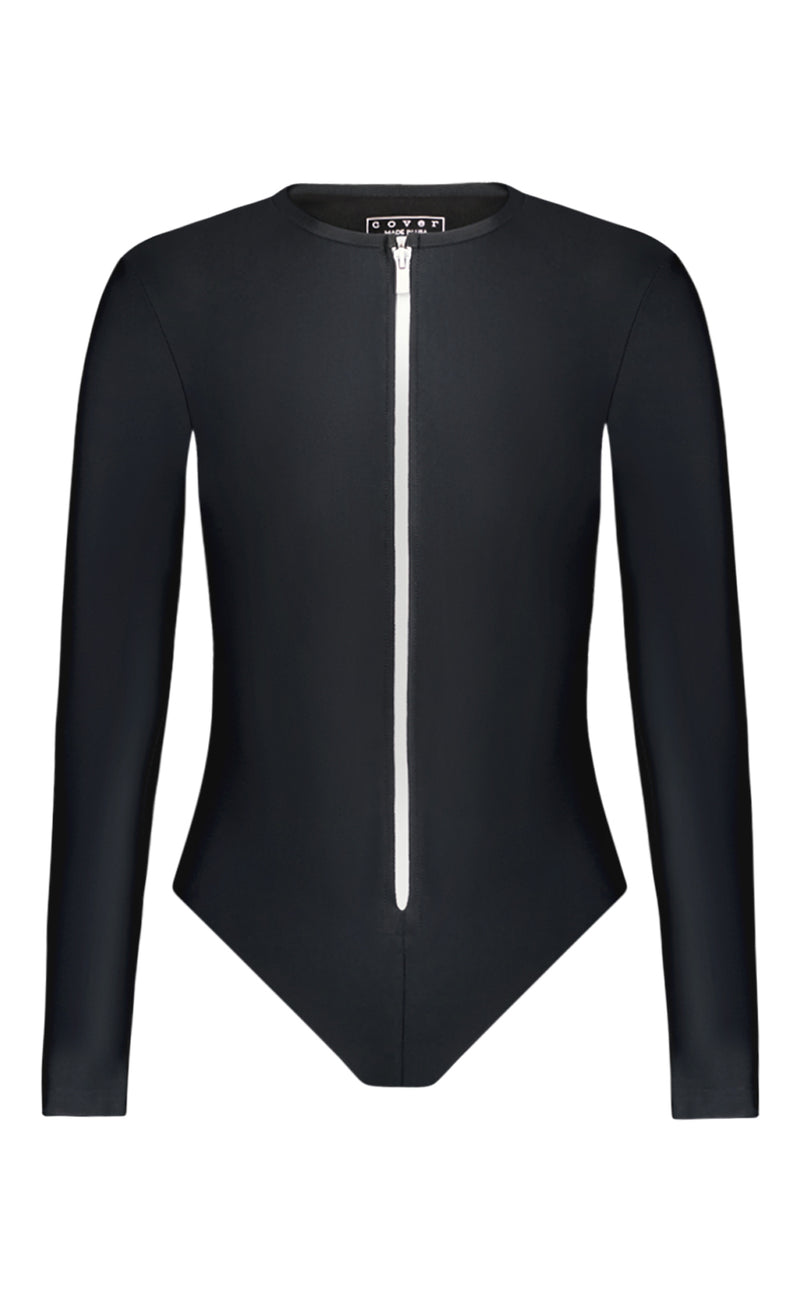 Cosmogonie Exclusive zip front bodysuit with super high leg in