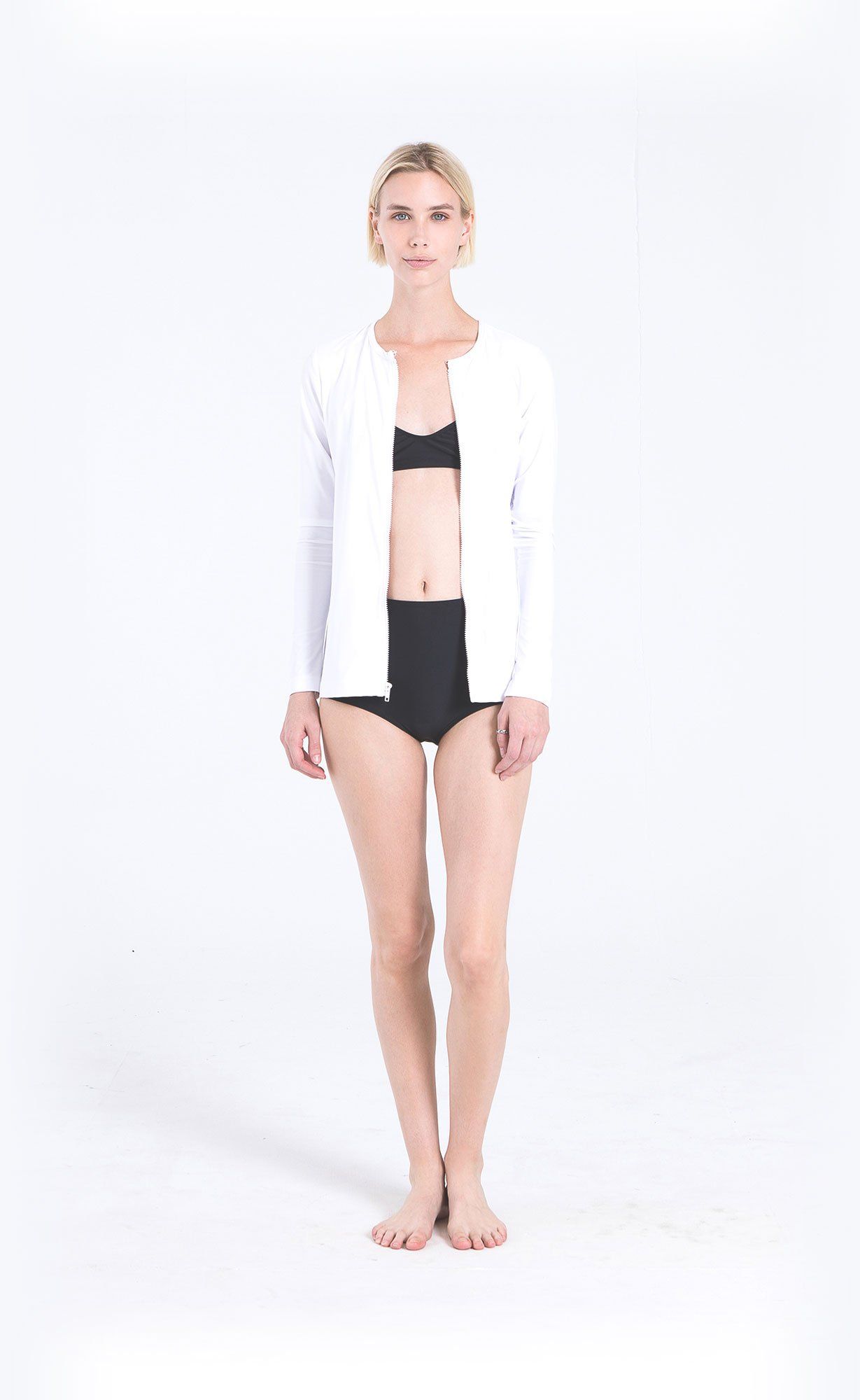 Long-Sleeved Front Zip Swim Cardigan Swim T Cover Clothing