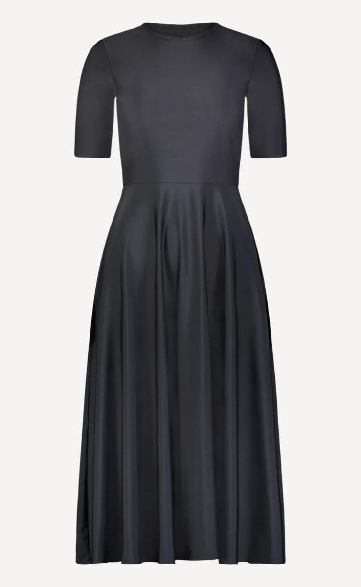 knee length dresses for ladies Elbow Sleeve Striped Sweater Midi Dress