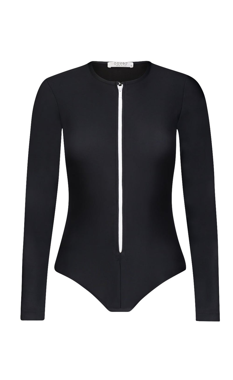 Long-Sleeved Front Zip Swimsuit One-Piece Cover Clothing 